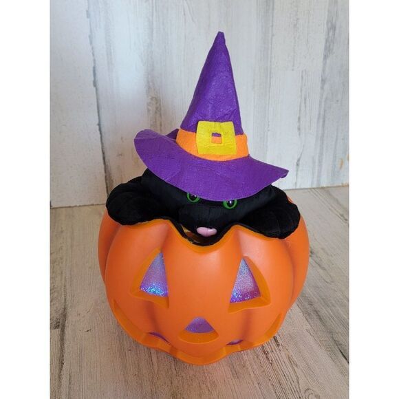 Pan Asians Creations Jack O'Lantern black cat Animated Music light up pumpkin Ha - Picture 2 of 9